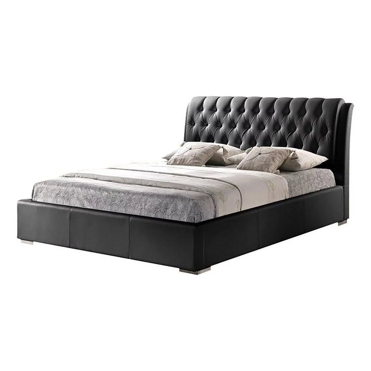 Black Faux Leather Tufted Queen Platform Bed J3387