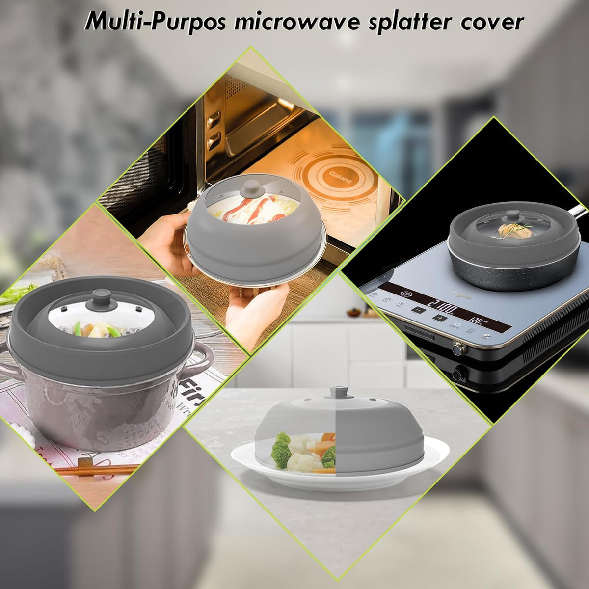 10.5 inch Microwave Plate Cover with Collapsible Silicone and Glass I5052