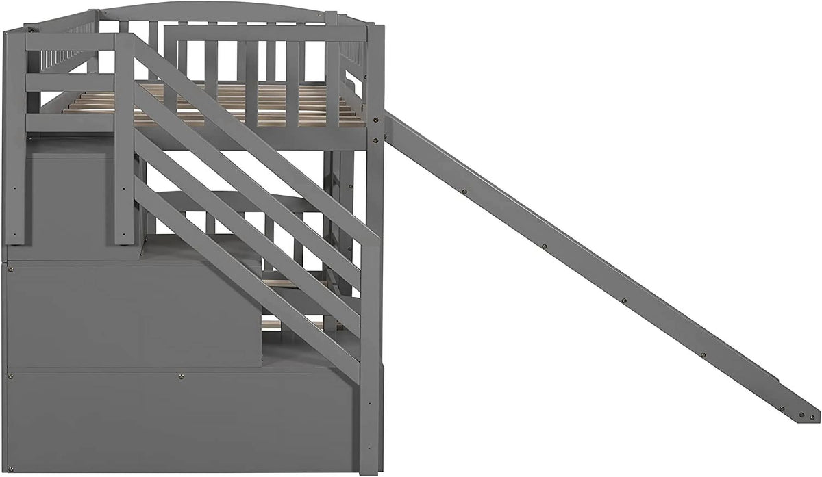 Wooden Bunk Bed with Slide and Guardrail T422785