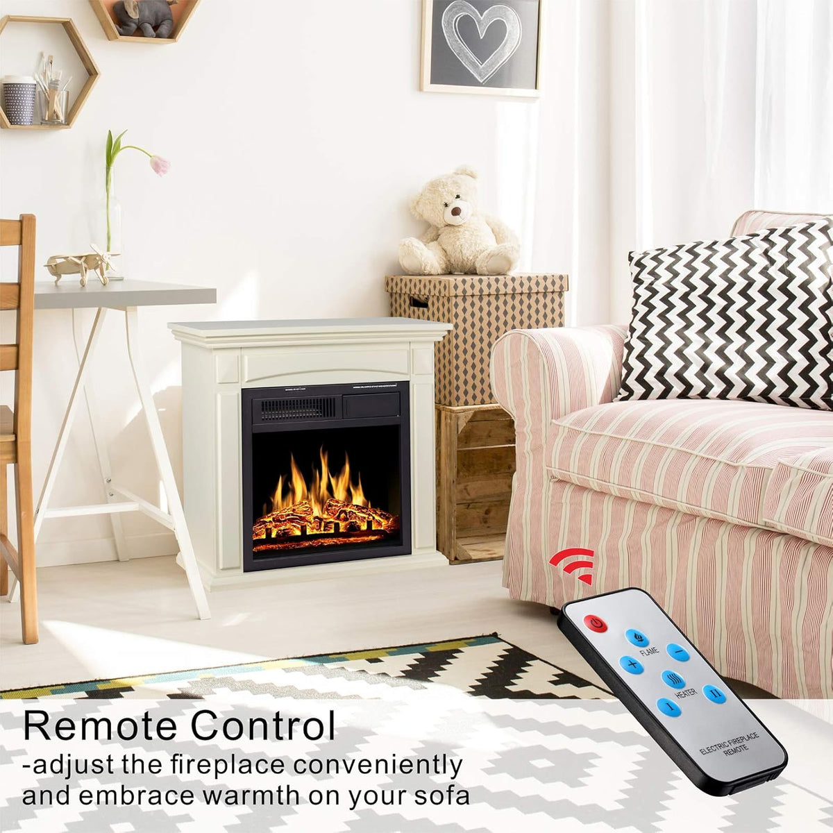 26’’ Electric Fireplace Heater with Remote Control, White M137382