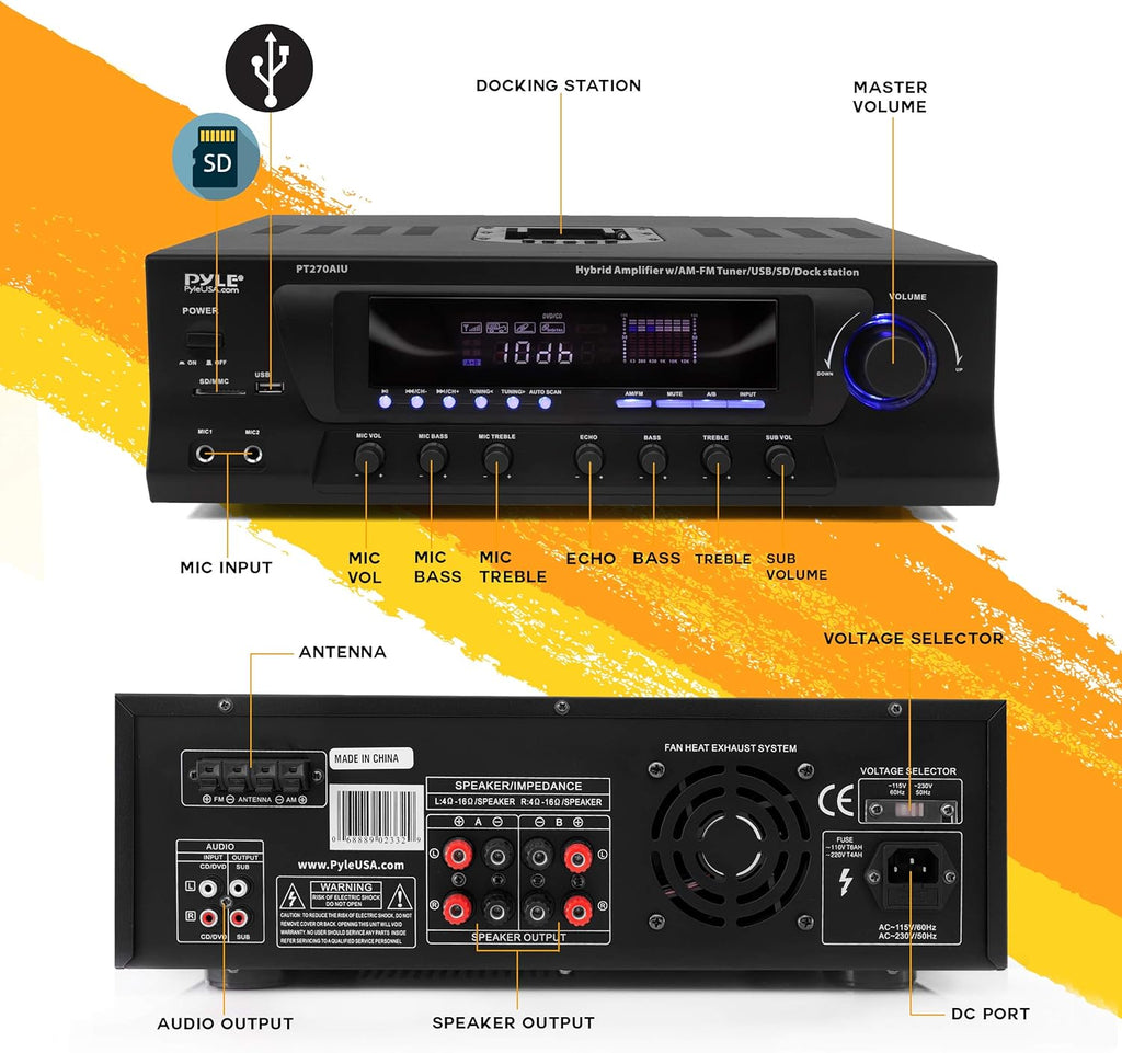 300W Digital Stereo Receiver System with AM/FM Tuner, USB/SD MP3 Player, Subwoofer Control, A/B Speaker, iPod/MP3 Input, Karaoke, Cable & Remote Sensor I623985