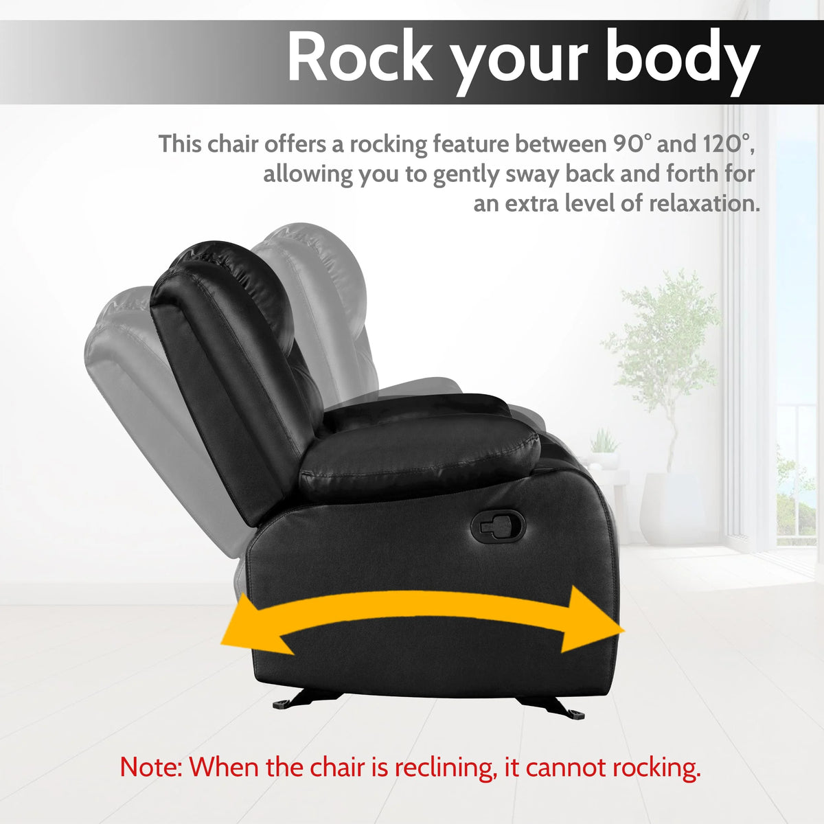 Oversized Faux Leather Manual Rocker Recliner Chair, Black W30626