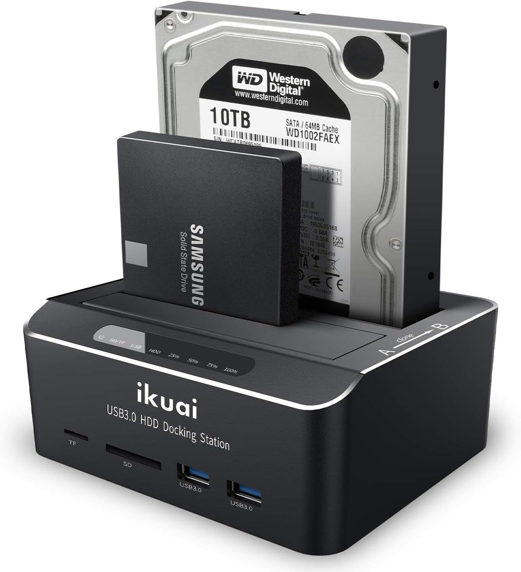 SATA to USB 3.0 Dual Bay Hard Drive Dock with SD TF Card Reader and Offline Clone Function W753847