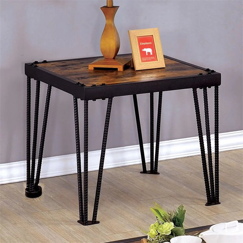 Black Industrial Metal Square End Table O496