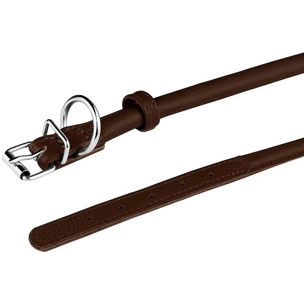 Rolled Leather Dog Collar with QR ID Dog Tag Q7683