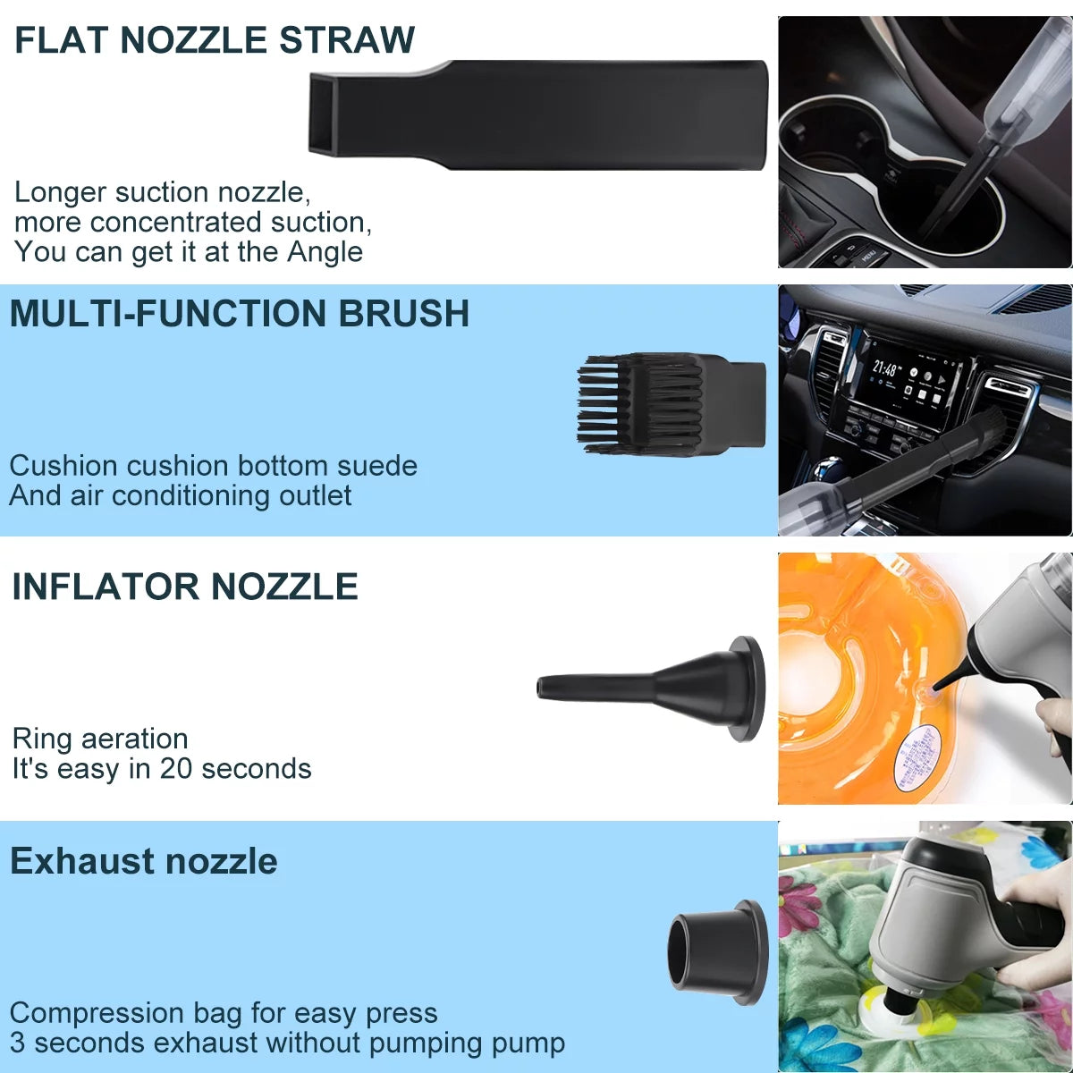 4 In 1 Handheld Wireless Car Vacuum Cleaner 9000Pa Strong Suction Mini Cleaner W279881