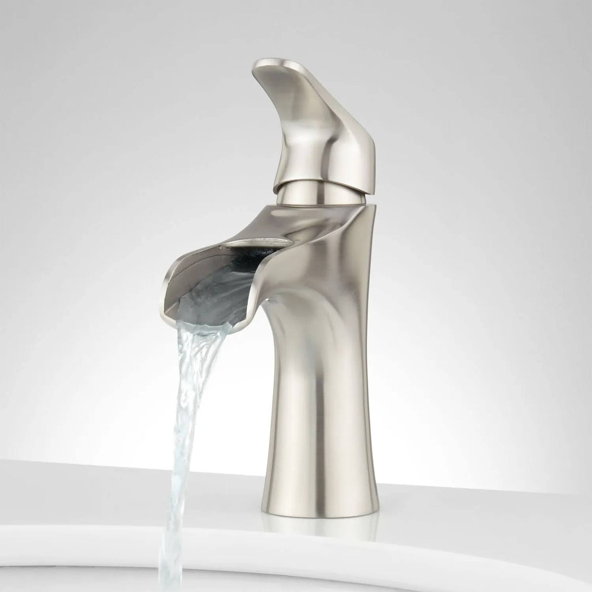 Brushed Stainless Steel Waterfall Bathroom Faucet with Pop-Up Drain Assembly U9053