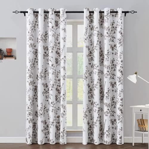 Taupe Floral Blackout Curtains, 52 X 84 Inches, 2 Panels R890