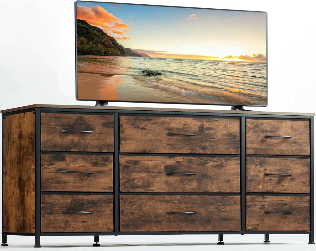 Black 9 Drawer Wide Dresser TV Stand K799402