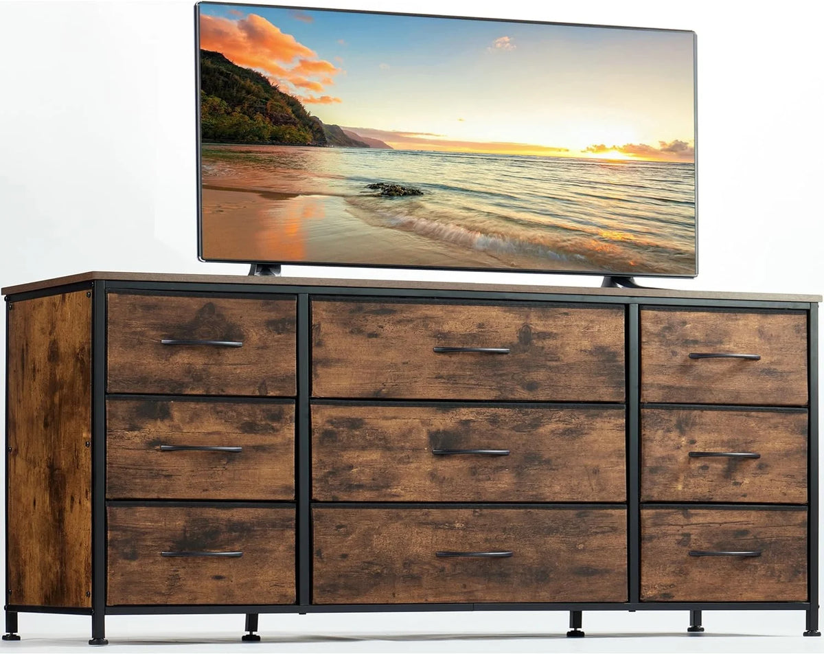 Black 9 Drawer Wide Dresser TV Stand K799402