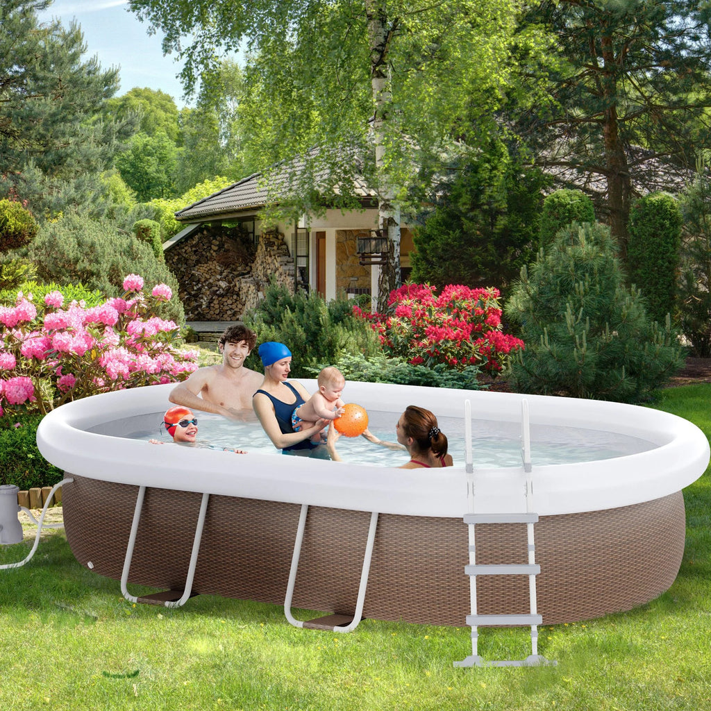 Brown Semi-Inflatable Frame Swimming Pool N8007