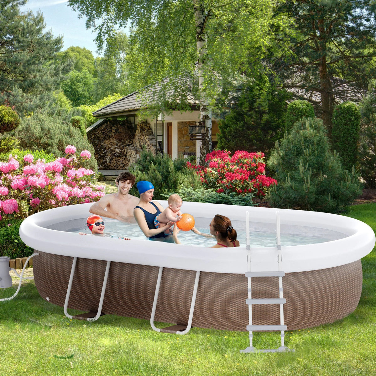 Brown Semi-Inflatable Frame Swimming Pool N8007