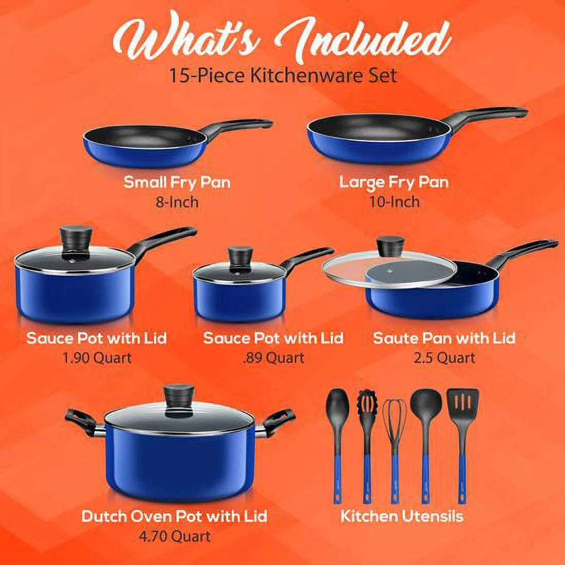 15 Piece Non Stick Blue Cookware Set O9617