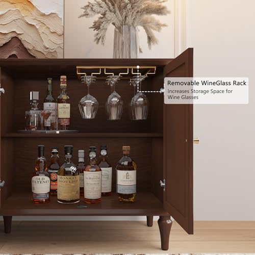 58'' Sideboard Cabinet with 4 Doors and Adjustable Shelves, Brown P67930