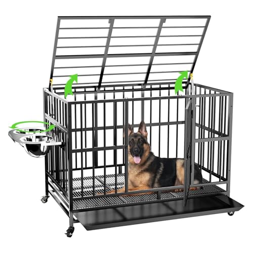 48" Heavy-Duty Dog Crate with Wheels, Dual Bowls N9046