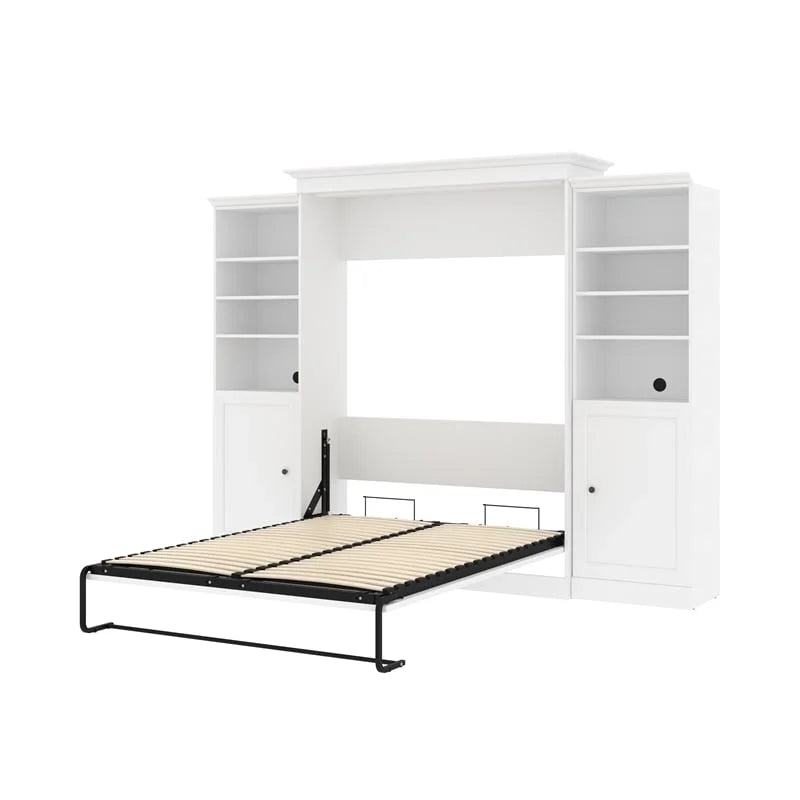 White Wood Queen Murphy Bed with 2 Organizers R70689
