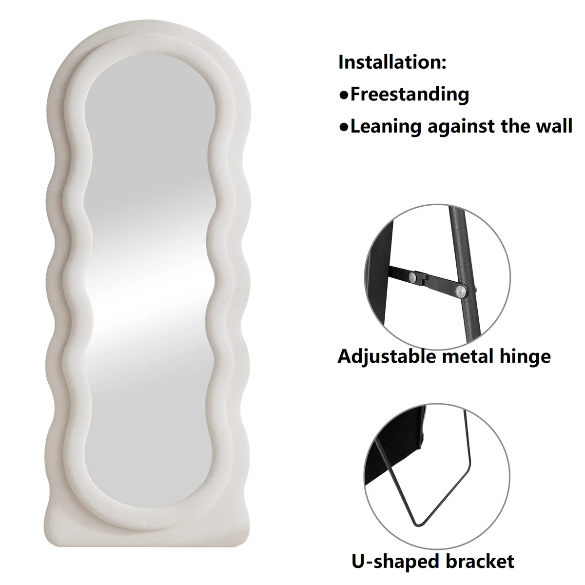 63"x24" Wavy Full Length Mirror with Stand White H6514