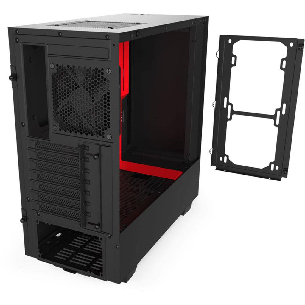 Matte Black/Red Compact Mid-Tower Case with Tempered Glass A51320