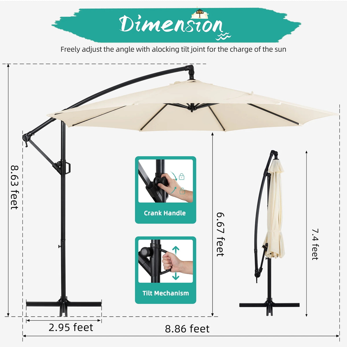 Dark Gray Offset Cantilever Umbrella with Cross Base Y860109