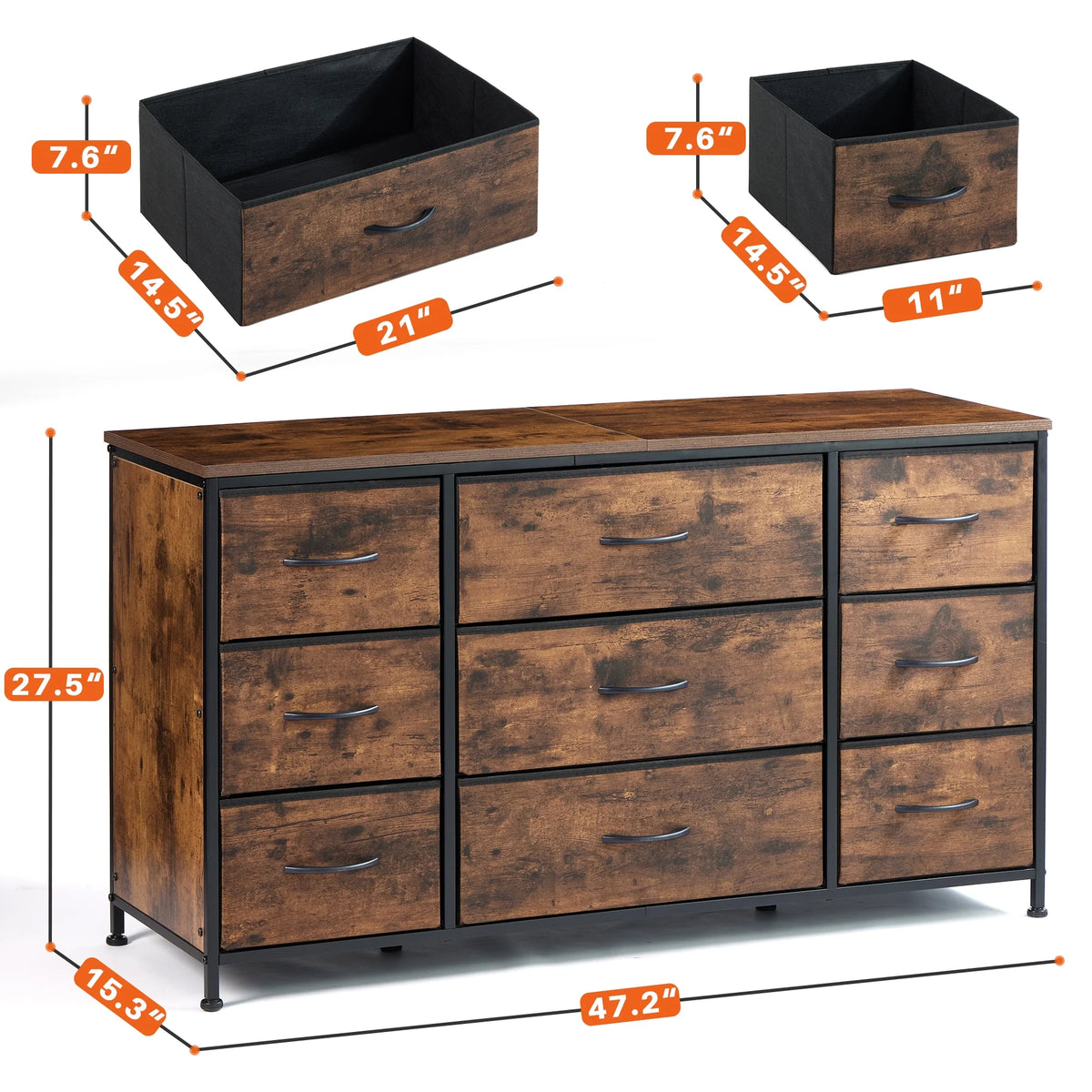 Black 9 Drawer Wide Dresser TV Stand K799402