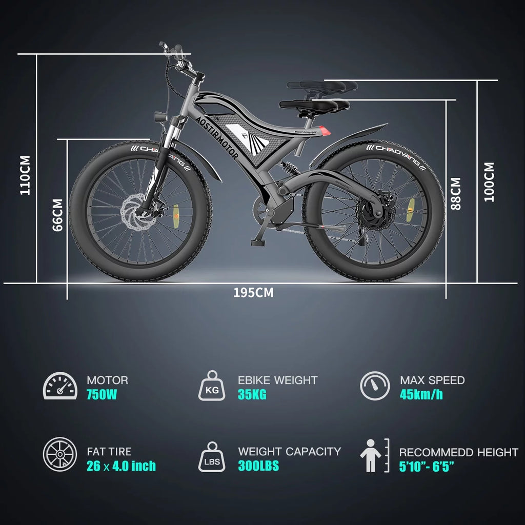 750W 48V 15Ah Fat Tire Electric Mountain Bike U76438