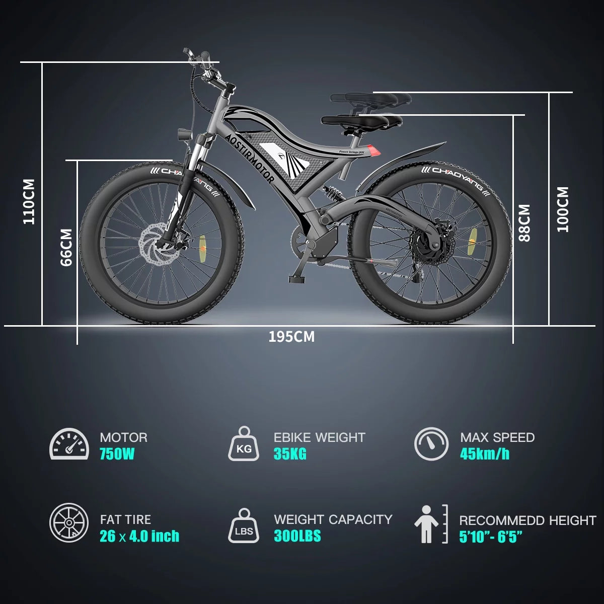 750W 48V 15Ah Fat Tire Electric Mountain Bike U76438