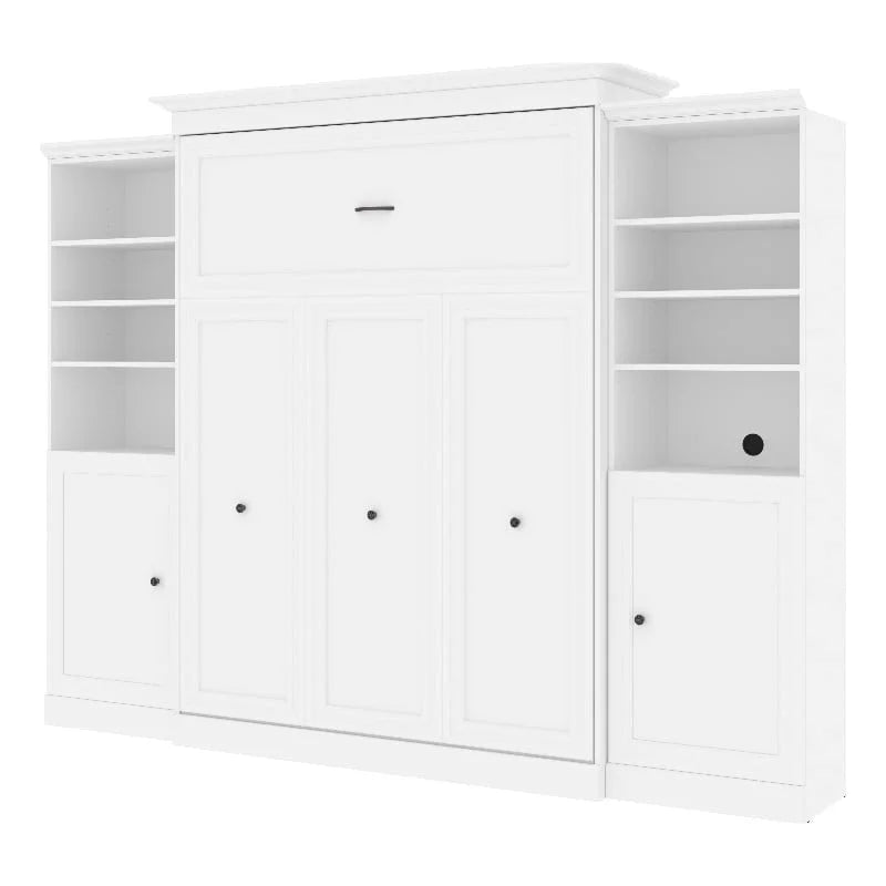 White Wood Queen Murphy Bed with 2 Organizers R70689