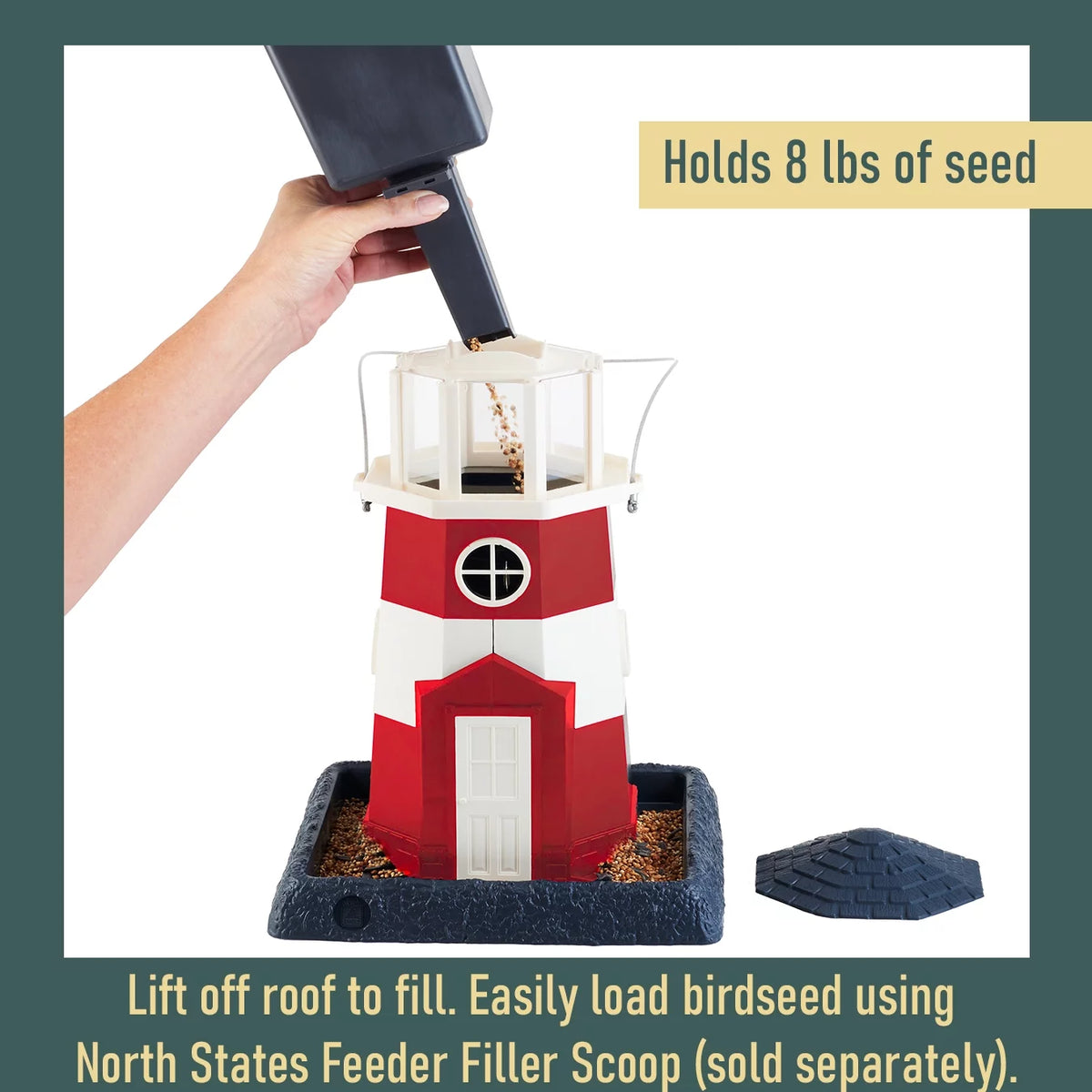Red & White Lighthouse Hopper Bird Feeder, 8 lb. Capacity G151324