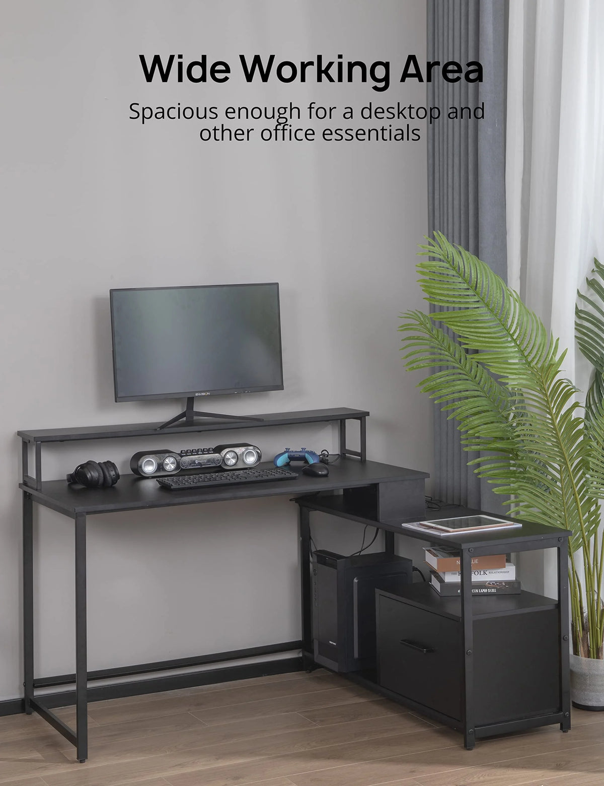 L-Shaped Computer Desk with File Drawer and Monitor Shelf B51348