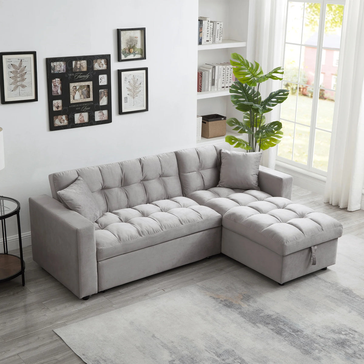 Queen Size L-Shaped Sleeper Sofa Bed with Storage Chaise N2646