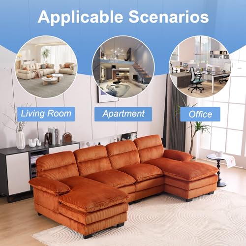 White Corduroy U Shaped Modular Sofa Sleeper with Double Chaise W327203