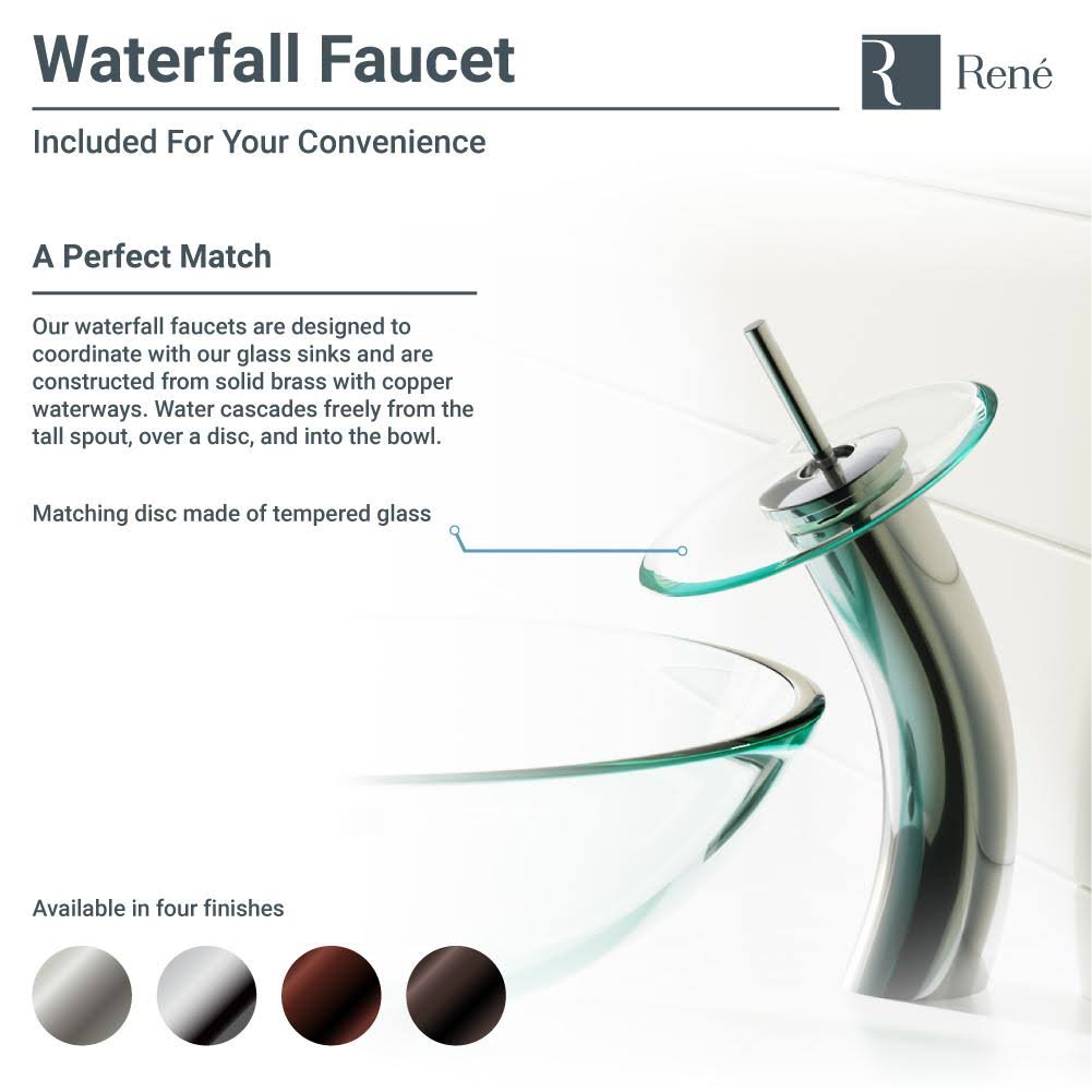 Glass Vessel Sink with Chrome Waterfall Faucet D184732