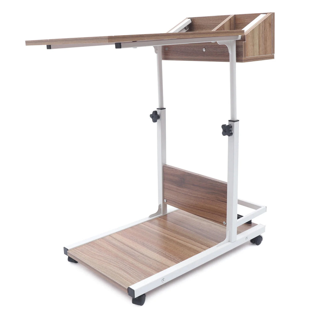 C Shaped Mobile Sofa Side Table with Wheels and Storage Shelves G458260