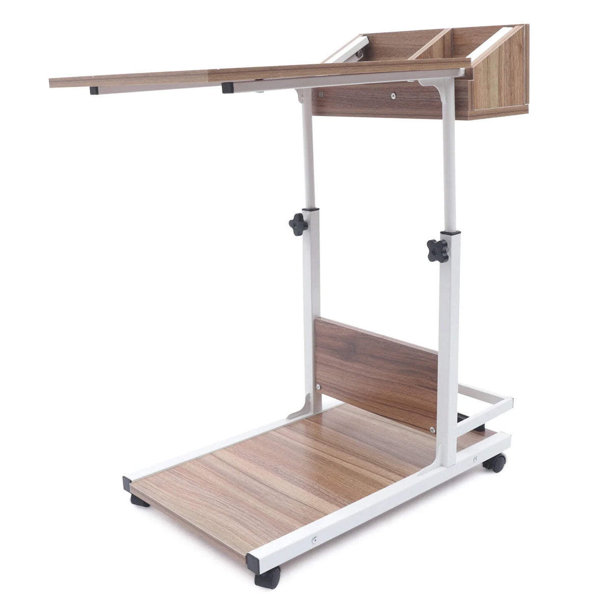 C Shaped Mobile Sofa Side Table with Wheels and Storage Shelves G458260
