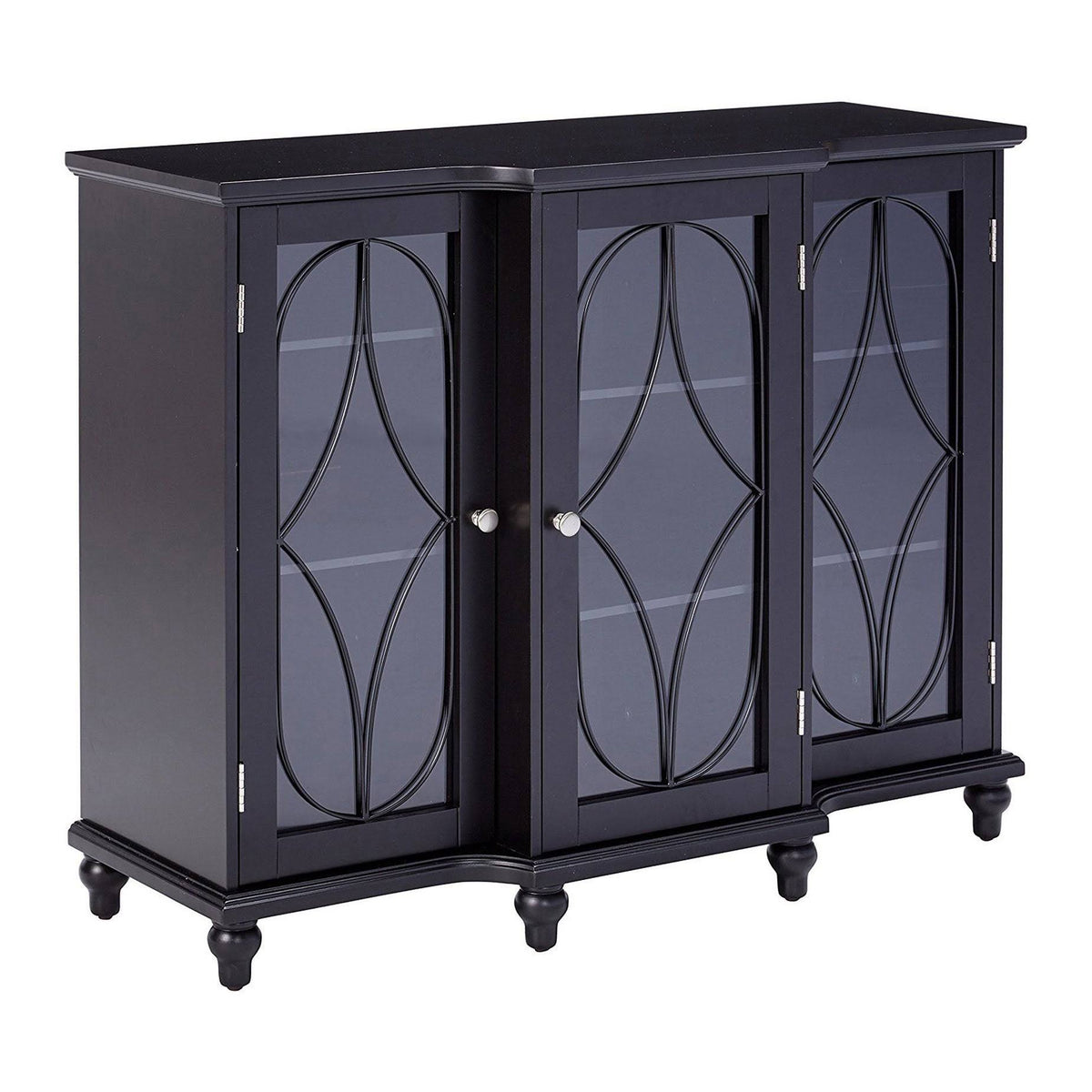 Black Wood Sideboard Buffet Console Table with Glass Cabinet Doors I945142