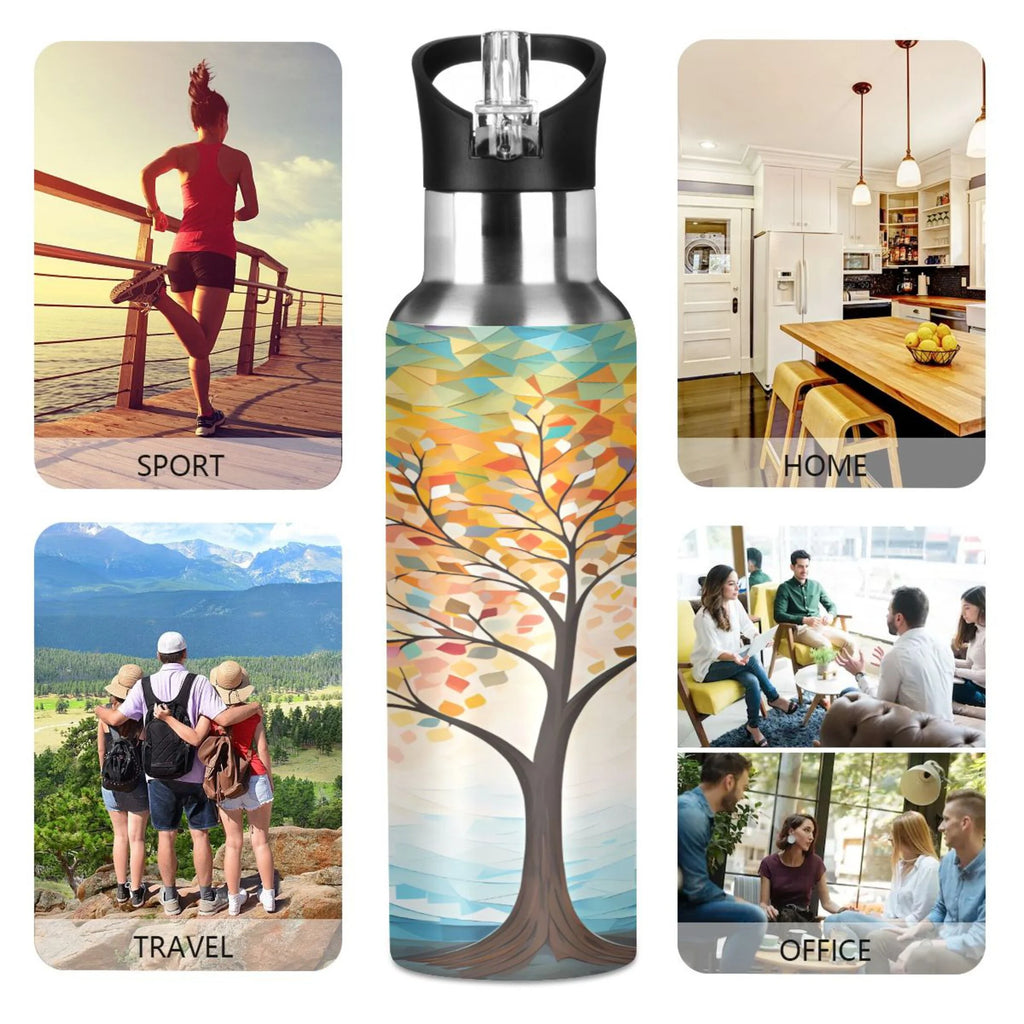 Orange Tree Abstract Stainless Steel Insulated Water Bottle with Straw Lid K592207