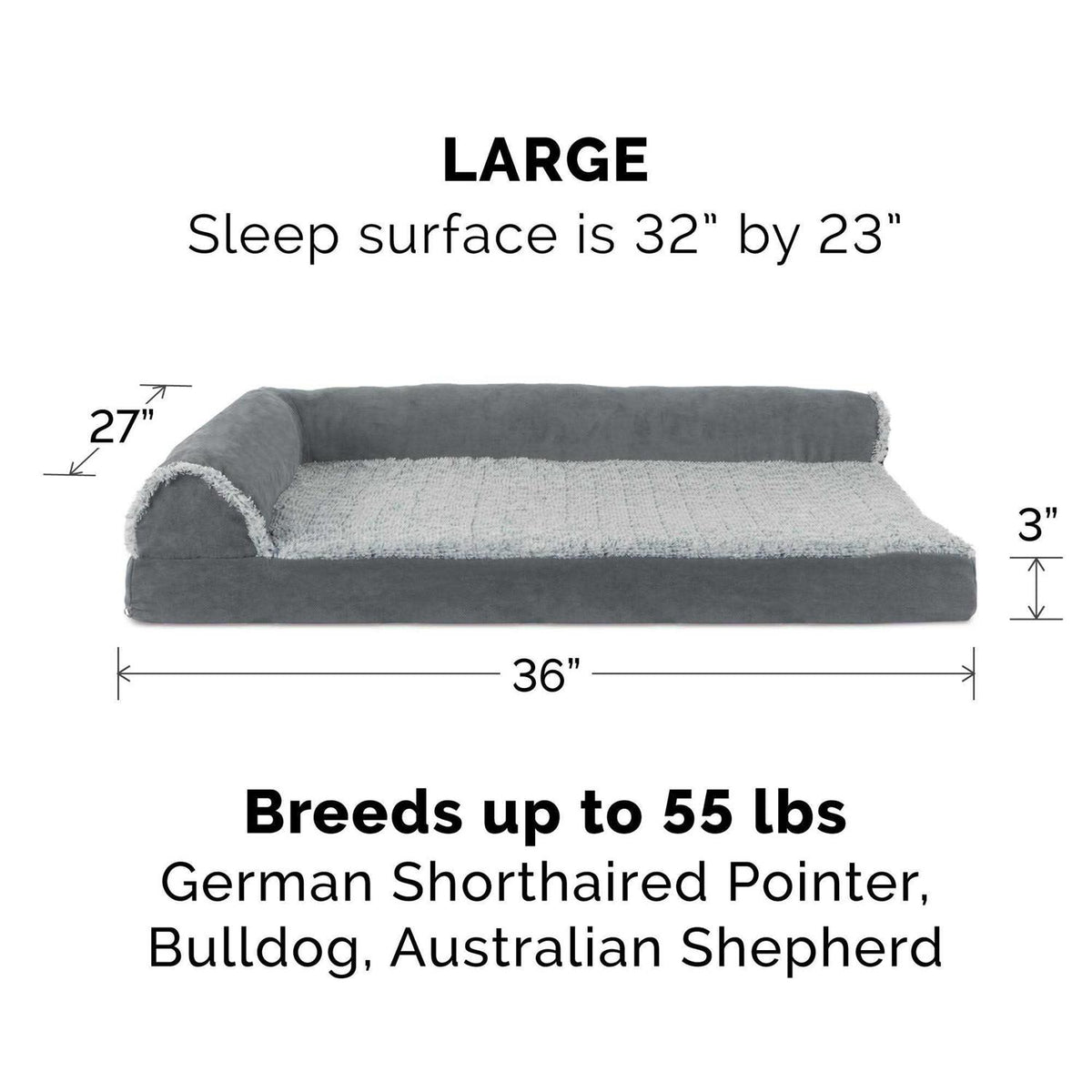 Two-Tone Faux Fur Suede Chaise Lounge Dog Bed G367