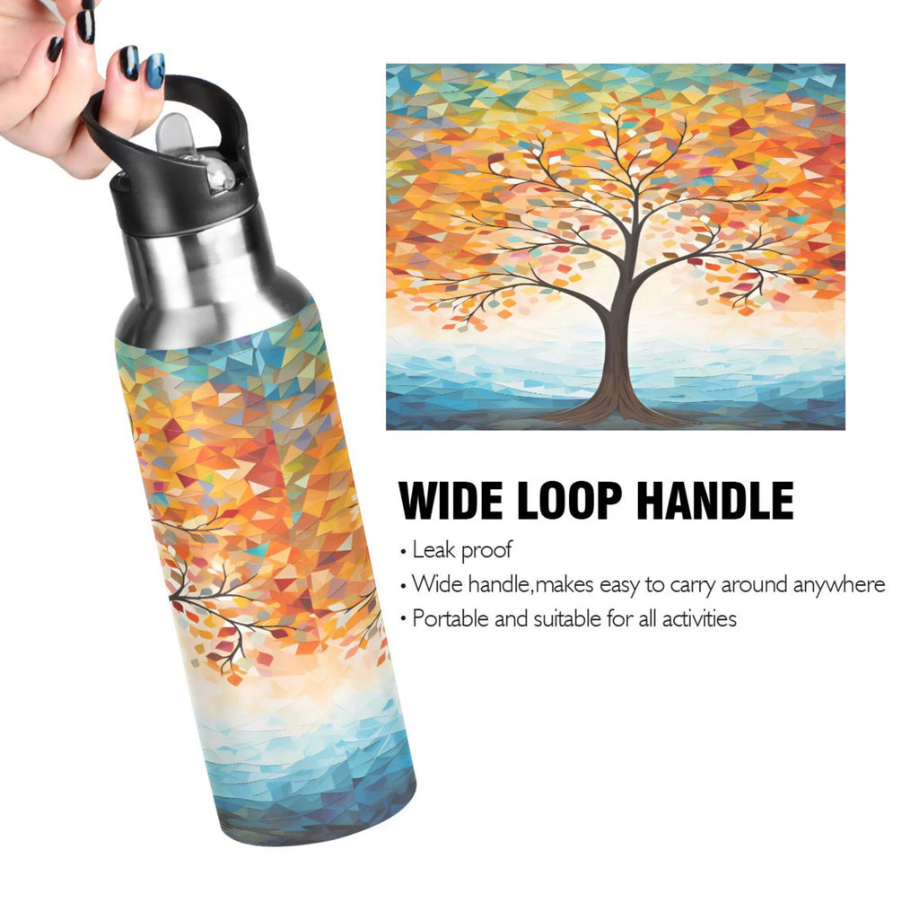 Orange Tree Abstract Stainless Steel Insulated Water Bottle with Straw Lid K592207