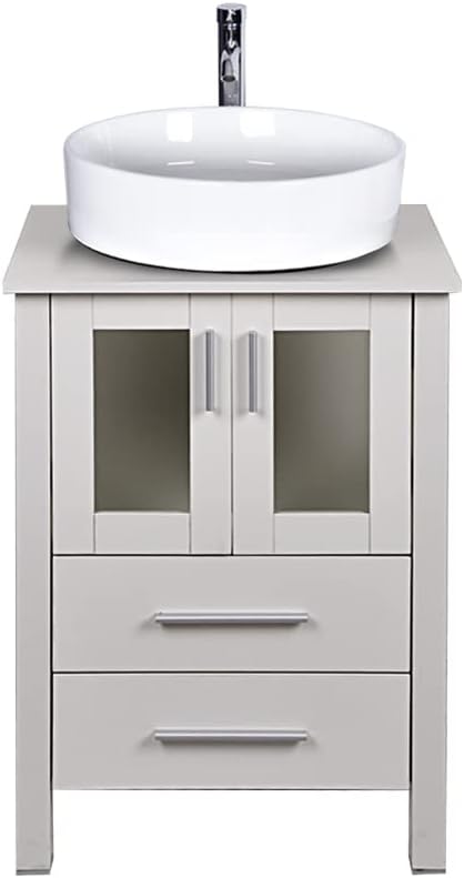 24-Inch MDF Wood Dark Coffee Bathroom Vanity with Square Glass Sink Top T25859