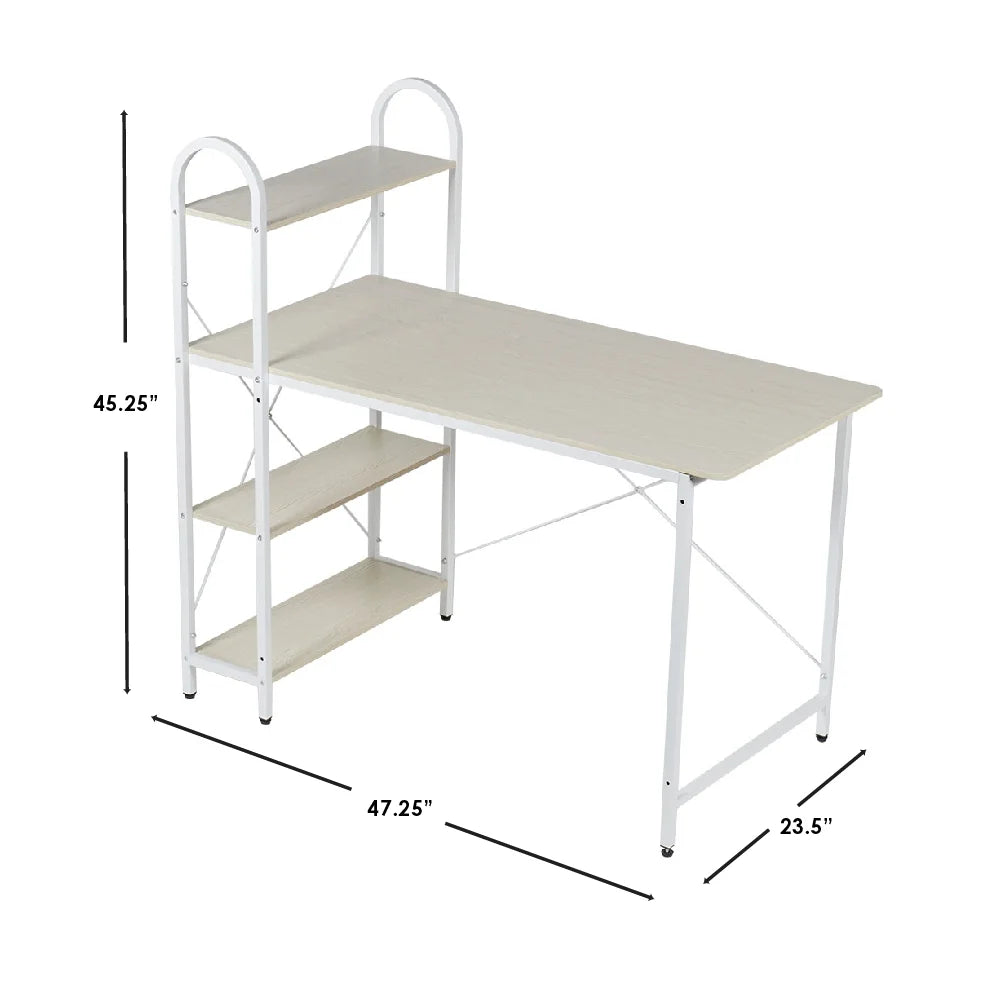 Oak/White Computer Desk With Shelves Y72865