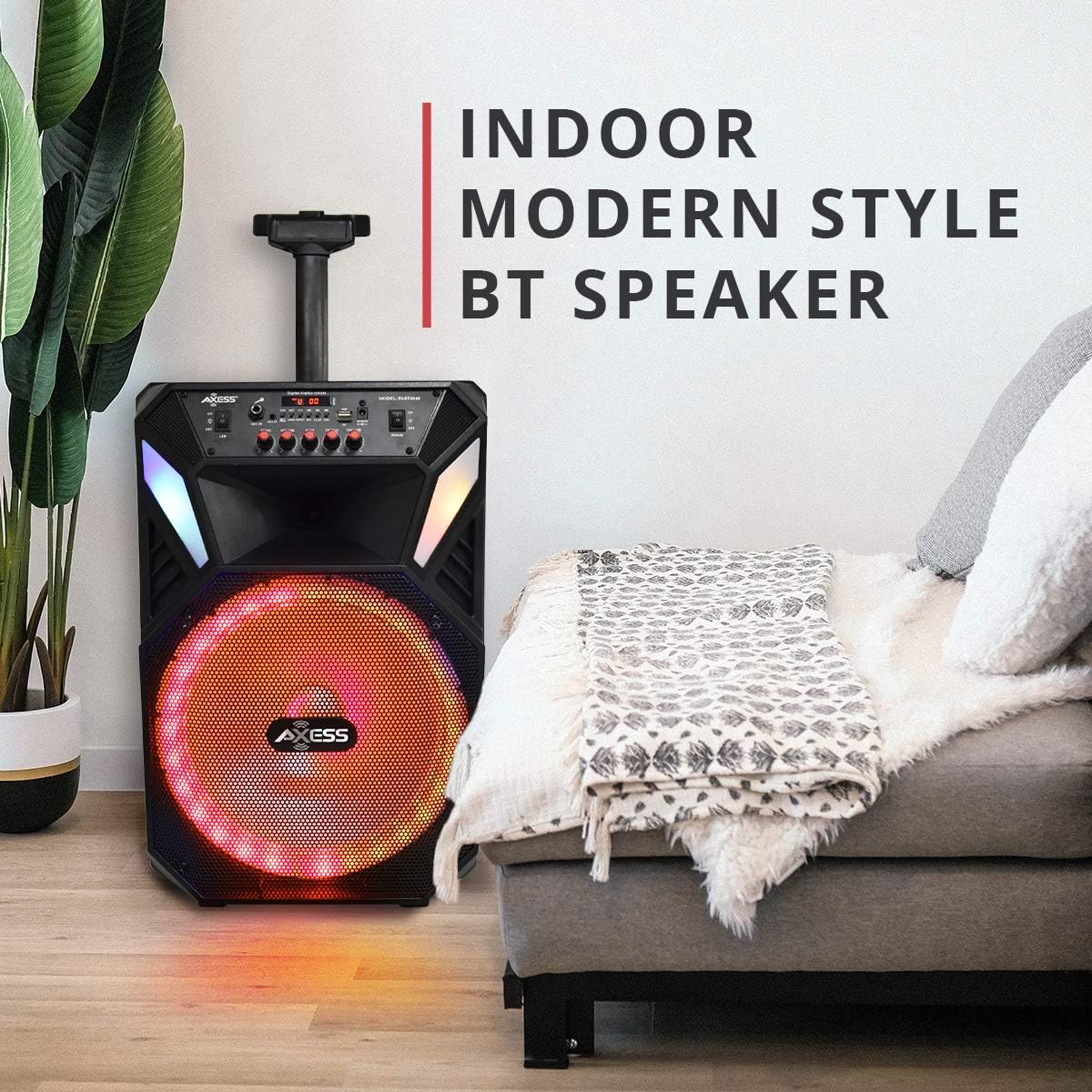 Bluetooth Speaker with 12” Woofer & 1.5 Tweeter, Portable PA Speaker with LED Lights, Wireless Mic, USB AUX TF Card FM & MIC V11978
