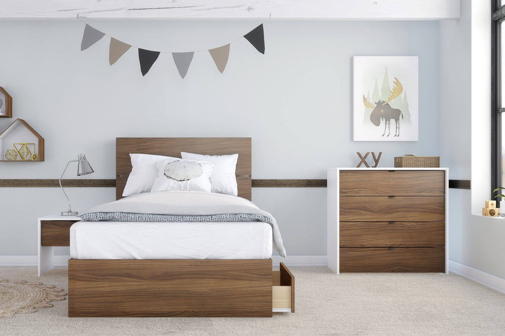 4 Piece Twin Size Bedroom Set Walnut White D12892