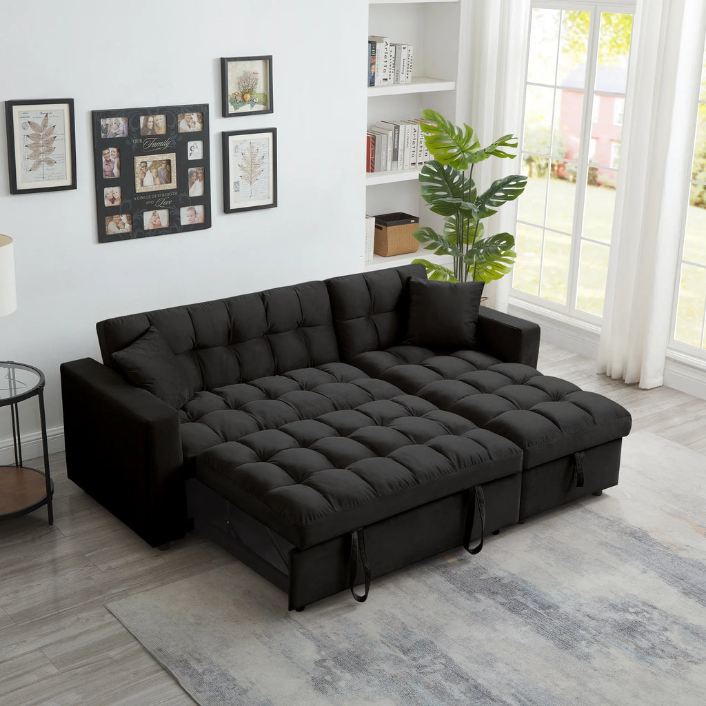 Queen Size L-Shaped Sleeper Sofa Bed with Storage Chaise N2646