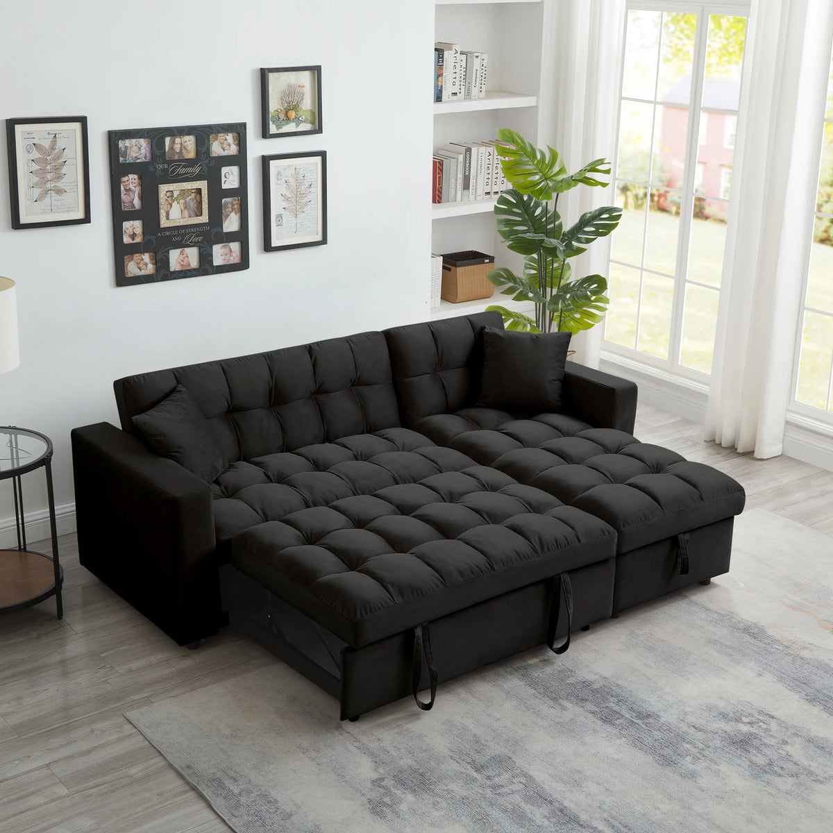 Queen Size L-Shaped Sleeper Sofa Bed with Storage Chaise N2646