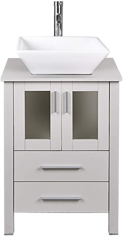 24-Inch MDF Wood Dark Coffee Bathroom Vanity with Square Glass Sink Top T25859