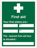 First Aid Sign 450mm x 600mm Semi Rigid Plastic O18432