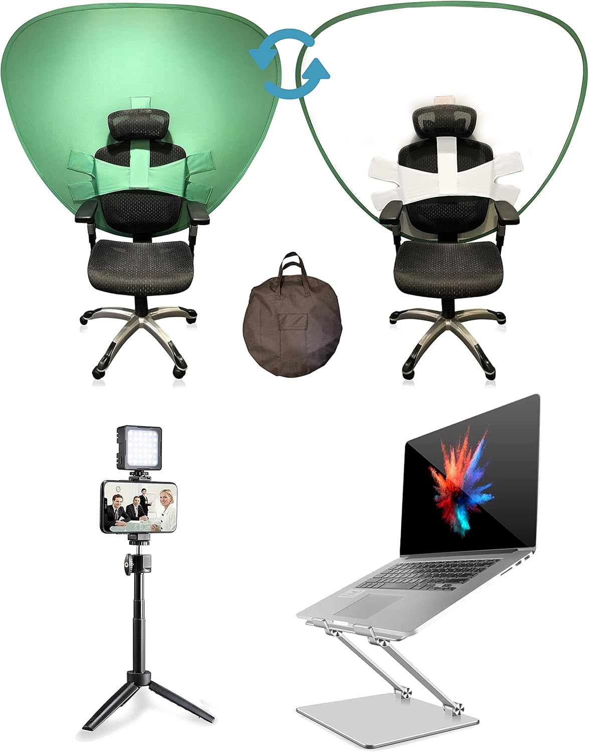 Dual-Sided Webcam Background Privacy Green Screen Chair O46587