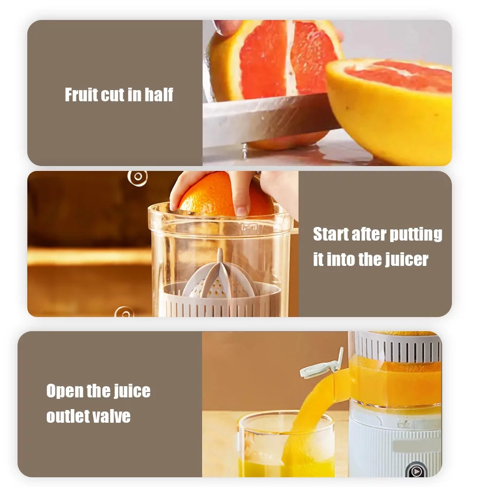 Electric Citrus Juicer Squeezer with Pulp Basket, 300ml, USB Charging, BPA-Free (White) V50116