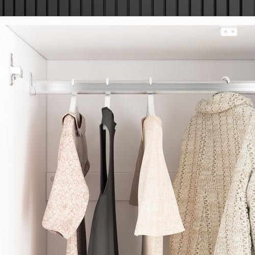 White 4 Door Mirrored Wardrobe Closet with Hanging Rod J55453