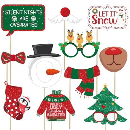 30pcs Glitter Christmas Photo Booth Props Set E3543